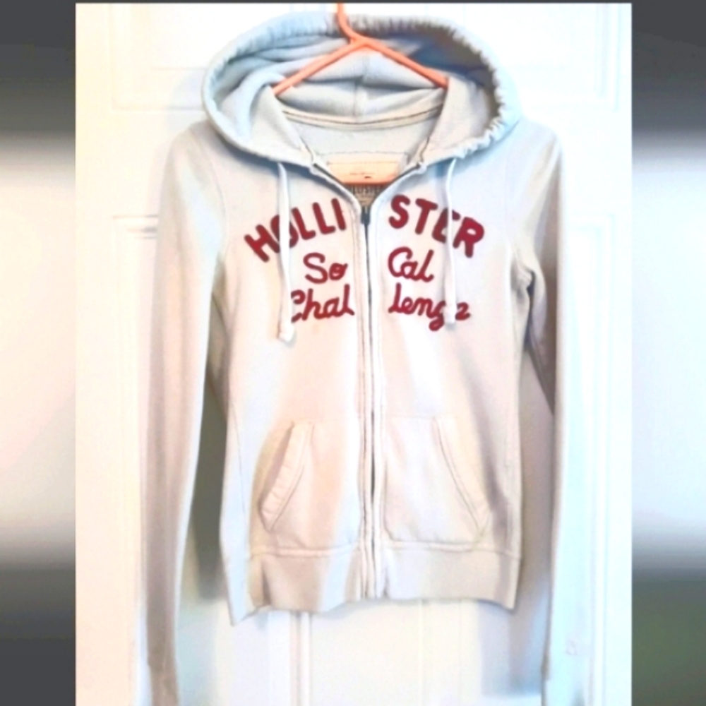 Hollister White Hoodie with Maroon Text